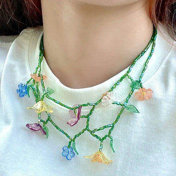 DAIIIBABYYY  -  Handmade Resin Flower Necklace Korean Style Jewelry Accessories Beaded Dangle Earring Tassel Minority Design Asymmetric Earrings